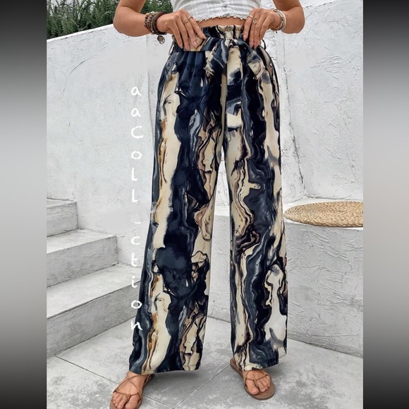 Boho Water Color Abstract Print High Waist Palazzo Pants - Picture 4 of 6